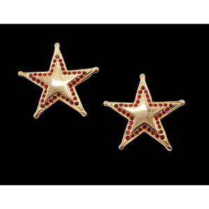 Vintage Gold Metal Glam Red Rhinestone Crystal STAR Scatter Pins Brooch Pair
